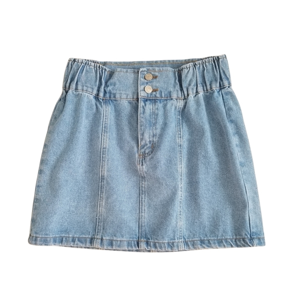 Misguided Womens Panel Pleated Jean Mini Skirt Pale Bleach Light Wash Denim.